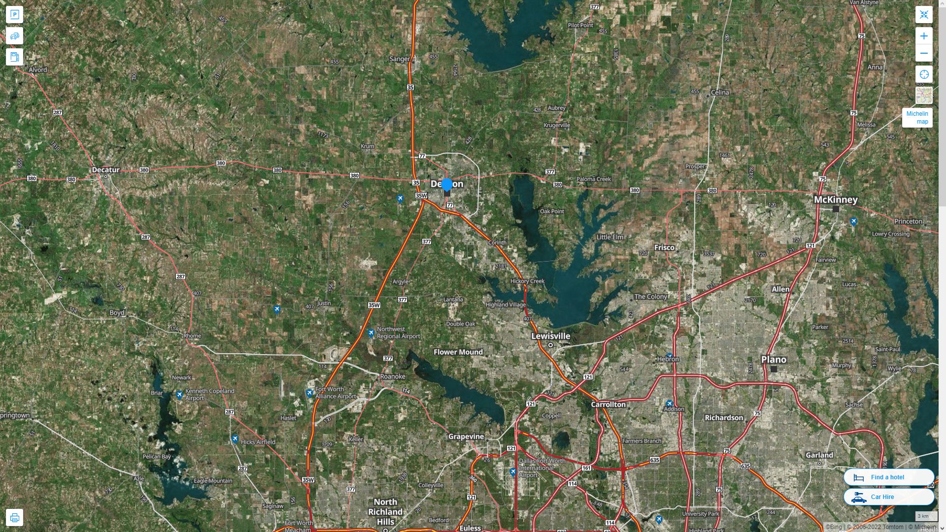 Denton Texas Highway and Road Map with Satellite View